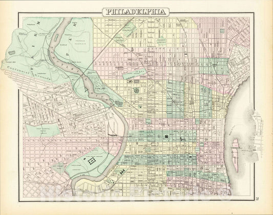 Historic Map : Philadelphia, 1875, O.W. Gray, Vintage Wall Art