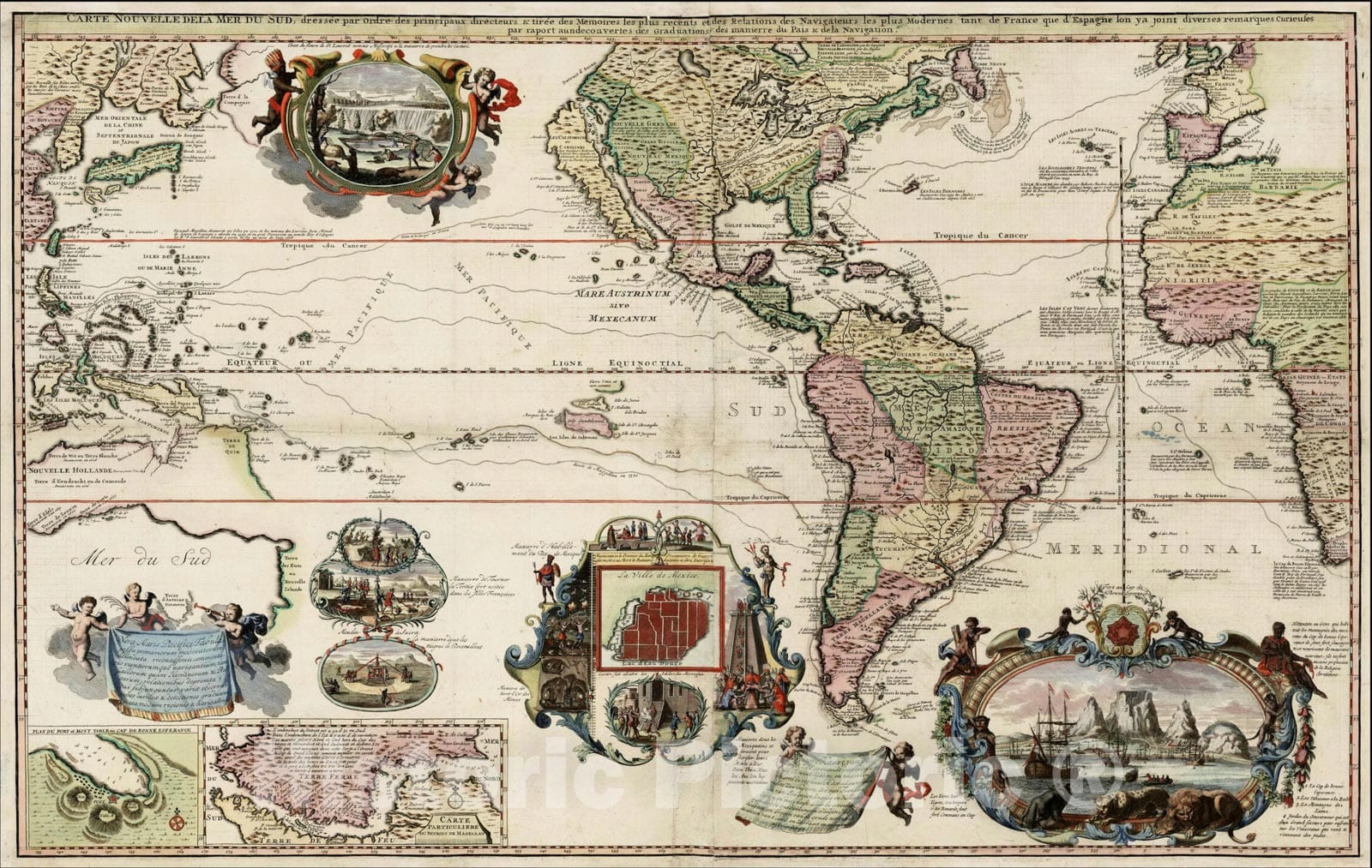 Historic Map : Carte Nouvelle de la Mer du Sud, dressee par Ordre des principaux Directeurs des Memoires les plus recents et des Relations, c1730, , Vintage Wall Art