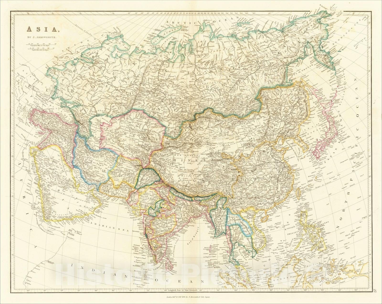 Historic Map : Asia, 1842, John Arrowsmith, Vintage Wall Art