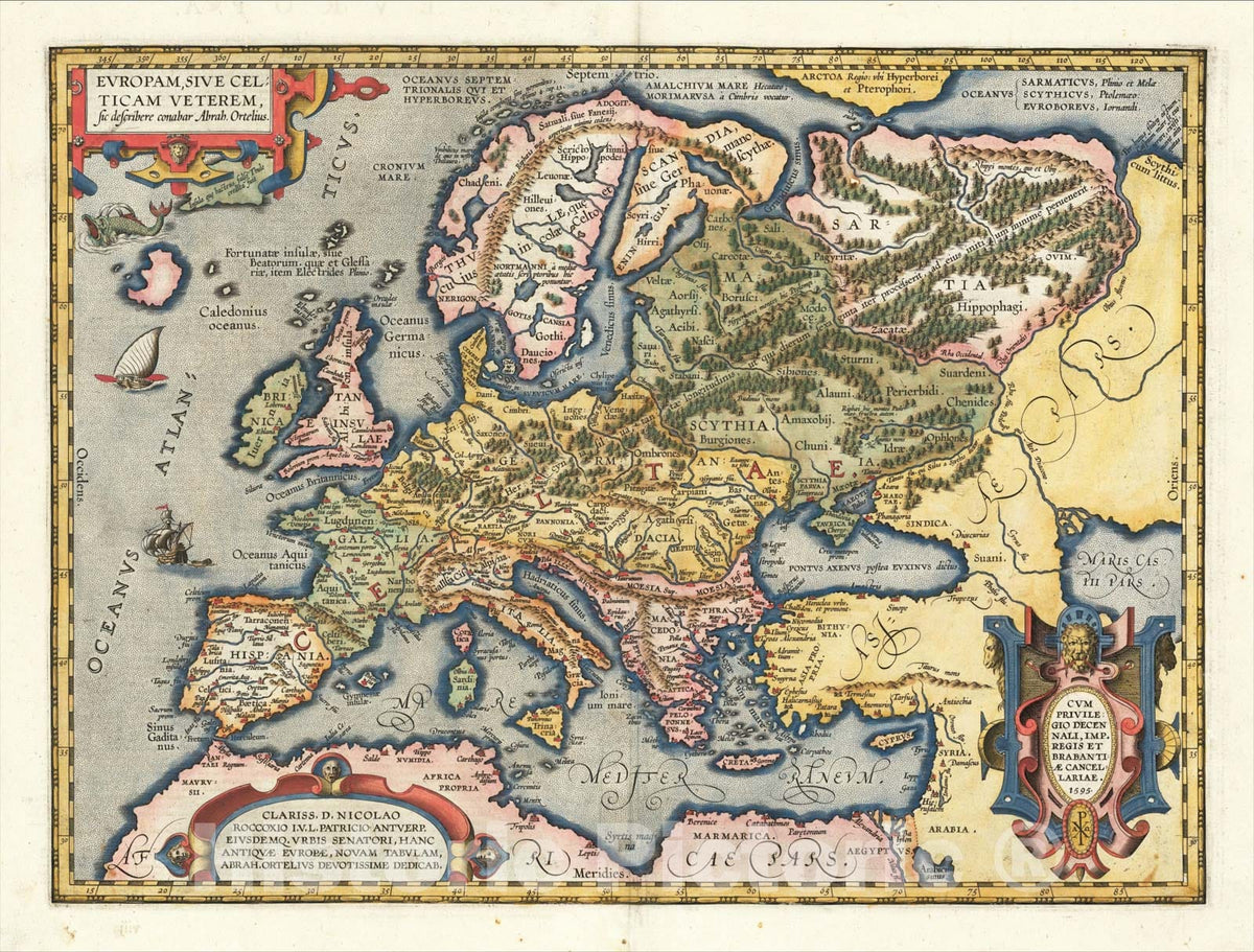 Historic Map : Europam, Sive Celticam Veterem, 1592, Abraham Ortelius, Vintage Wall Art