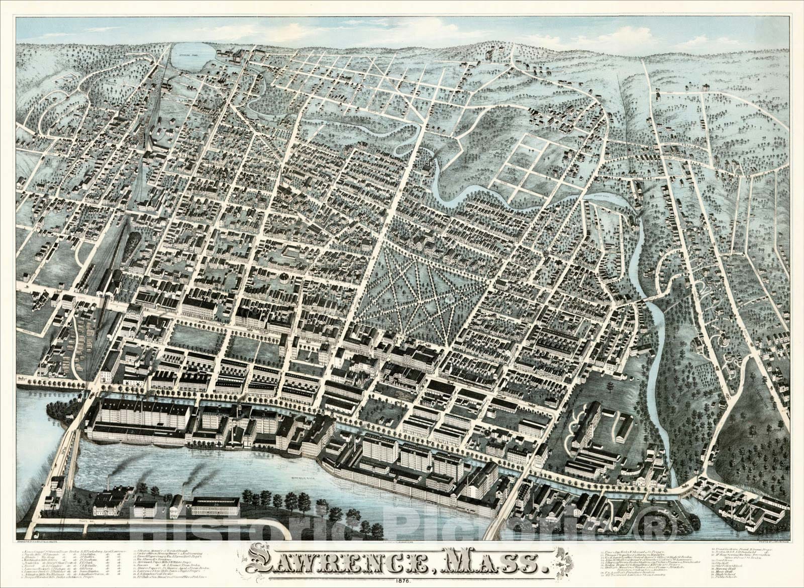 Historic Map : Lawrence, Mass. 1876, 1876, C.H. Vogt, Vintage Wall Art