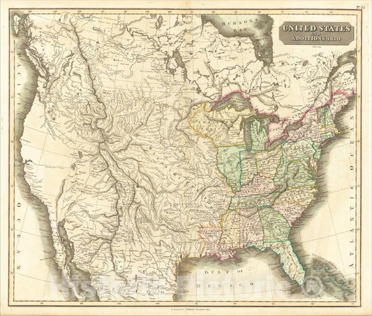Historic Map : United States and Additions. 1820, 1820, John Thomson, Vintage Wall Art