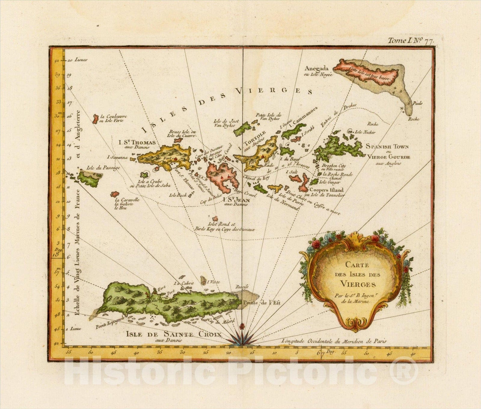 Historic Map : Carte Des isles Des Vierges, 1764, Jacques Nicolas Bellin, Vintage Wall Art