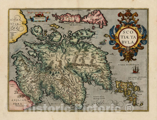 Historic Map : Scotiae Tabula, 1608, Abraham Ortelius, Vintage Wall Art