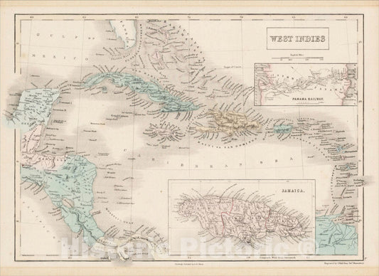 Historic Map : West Indies, 1845, Adam & Charles Black, Vintage Wall Art