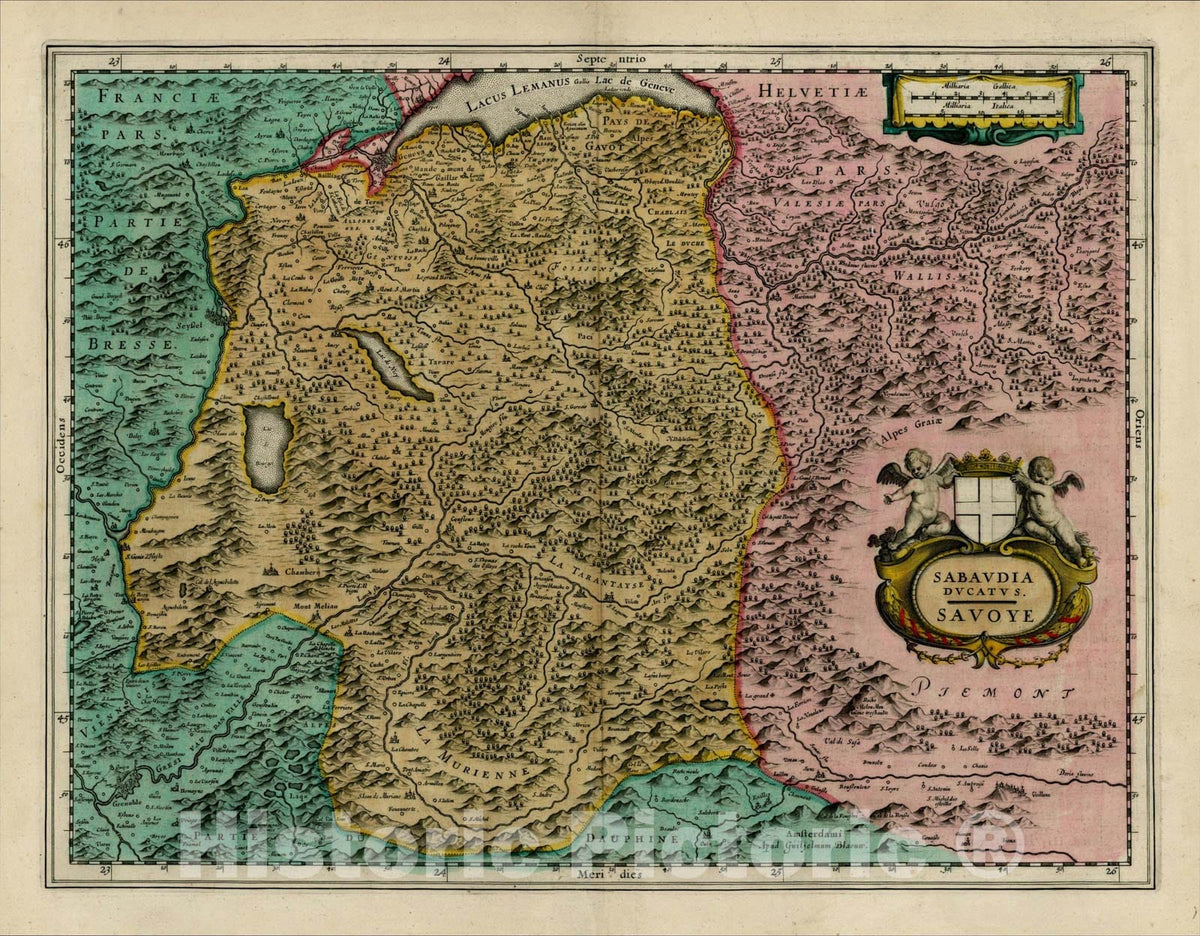 Historic Map : Sabaudia Ducatus -- Savoye, 1642, Willem Janszoon Blaeu, Vintage Wall Art