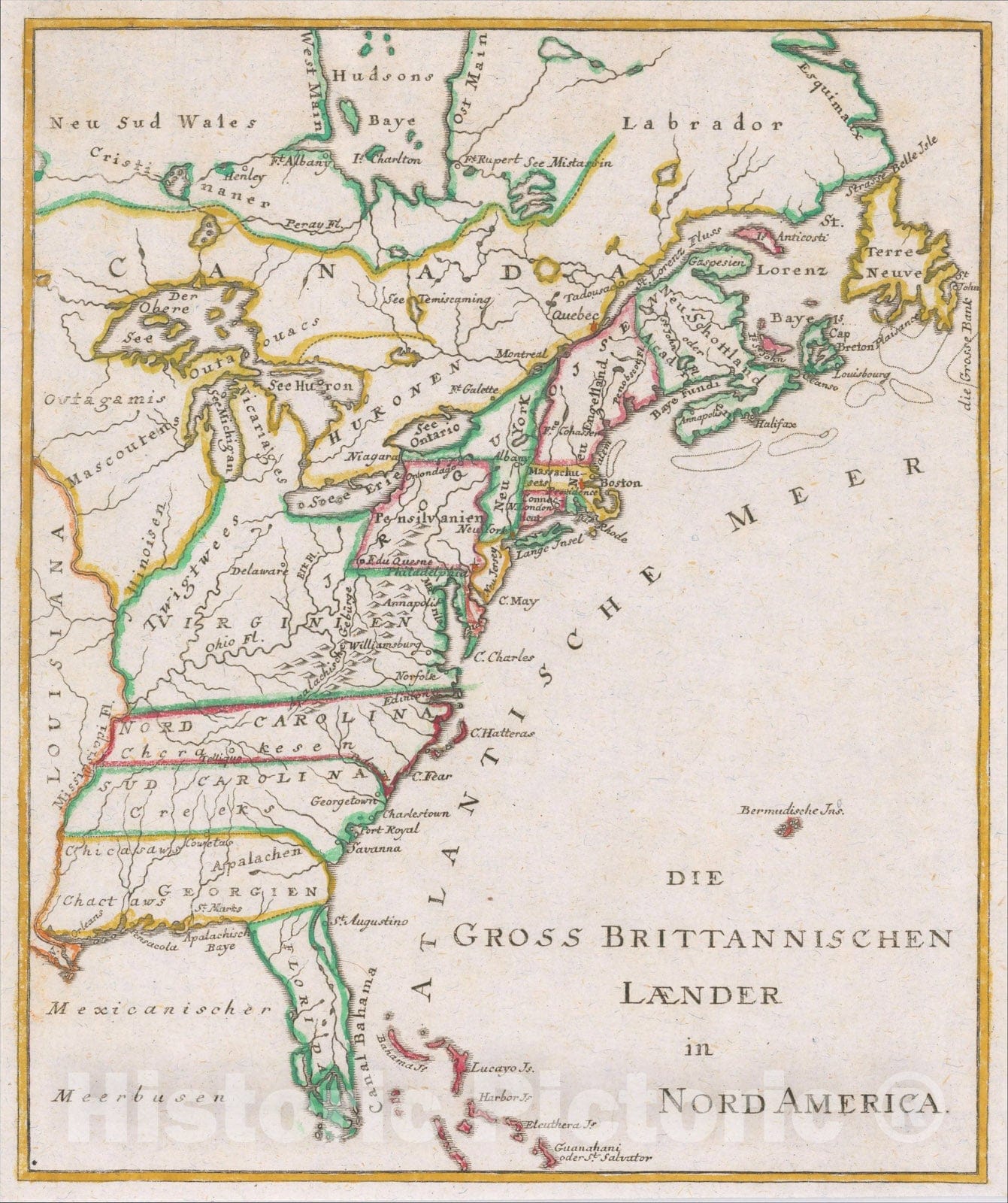 Historic Map : Die Gross Brittannischen Laender in Nord America, c1775, Anonymous, Vintage Wall Art