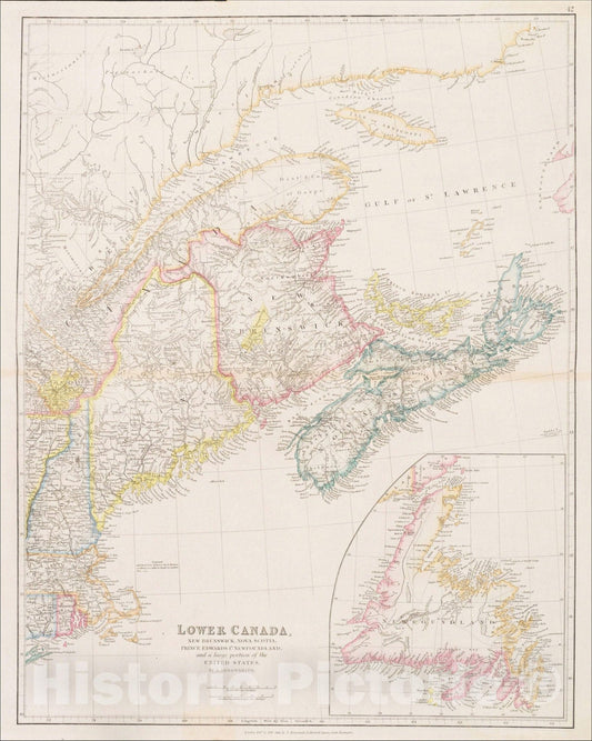 Historic Map : Lower Canada, New Brunswick, Nova Scotia, Prince Edward Id., Newfoundland, and a large portion of the United States, 1853, John Arrowsmith, Vintage Wall Art