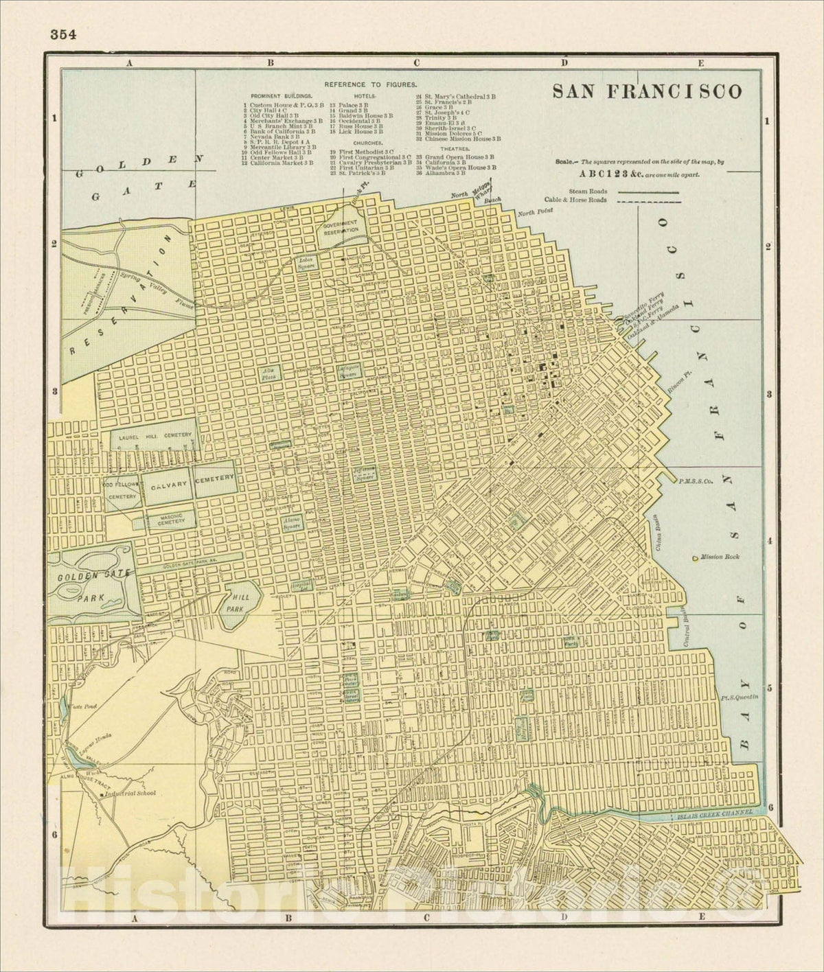 Historic Map : San Francisco, c1899, George F. Cram, Vintage Wall Art