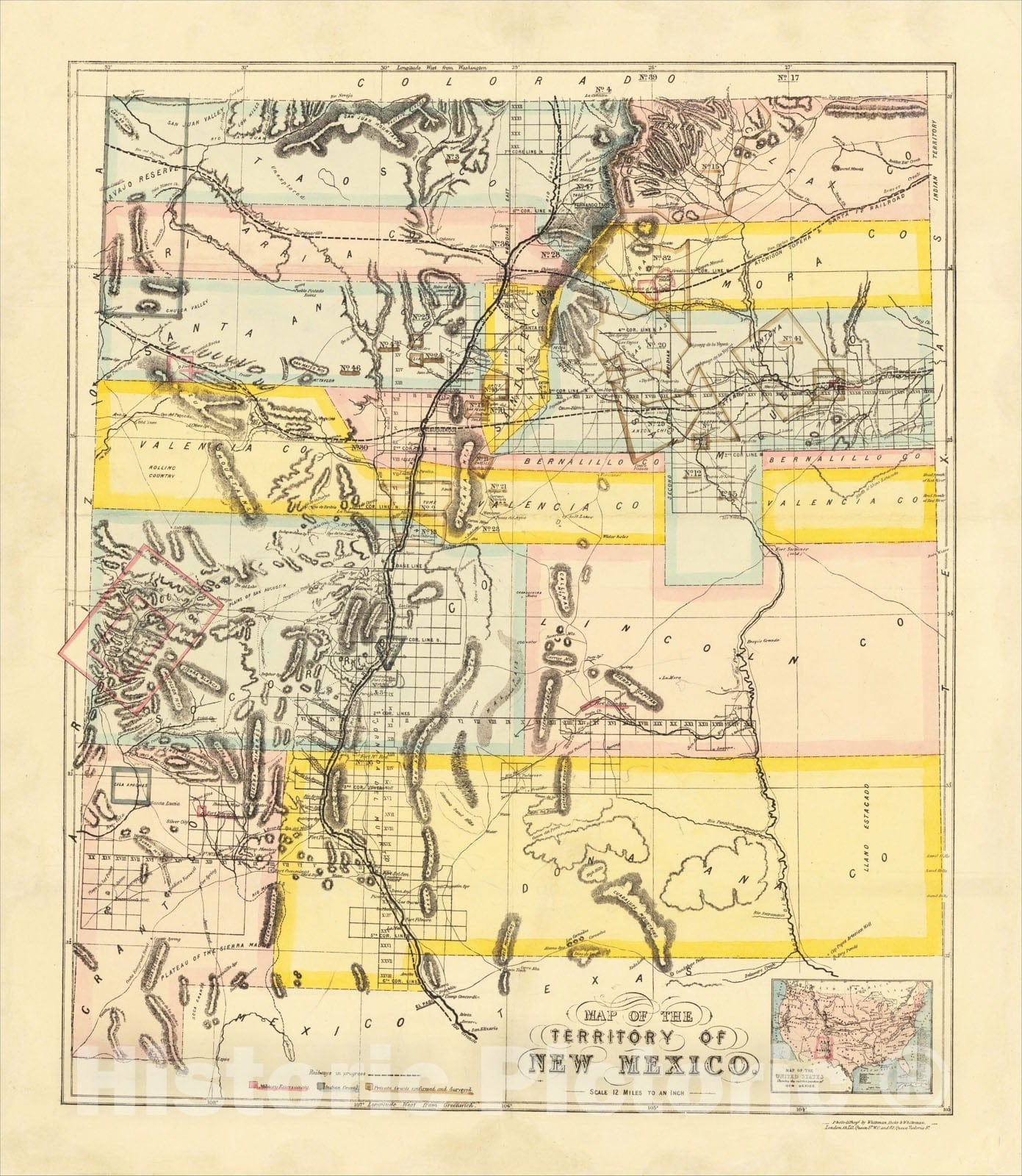 Historic Map : Map of the Territory of New Mexico, c1873, Whiteman, Hicks & Whiteman, Vintage Wall Art