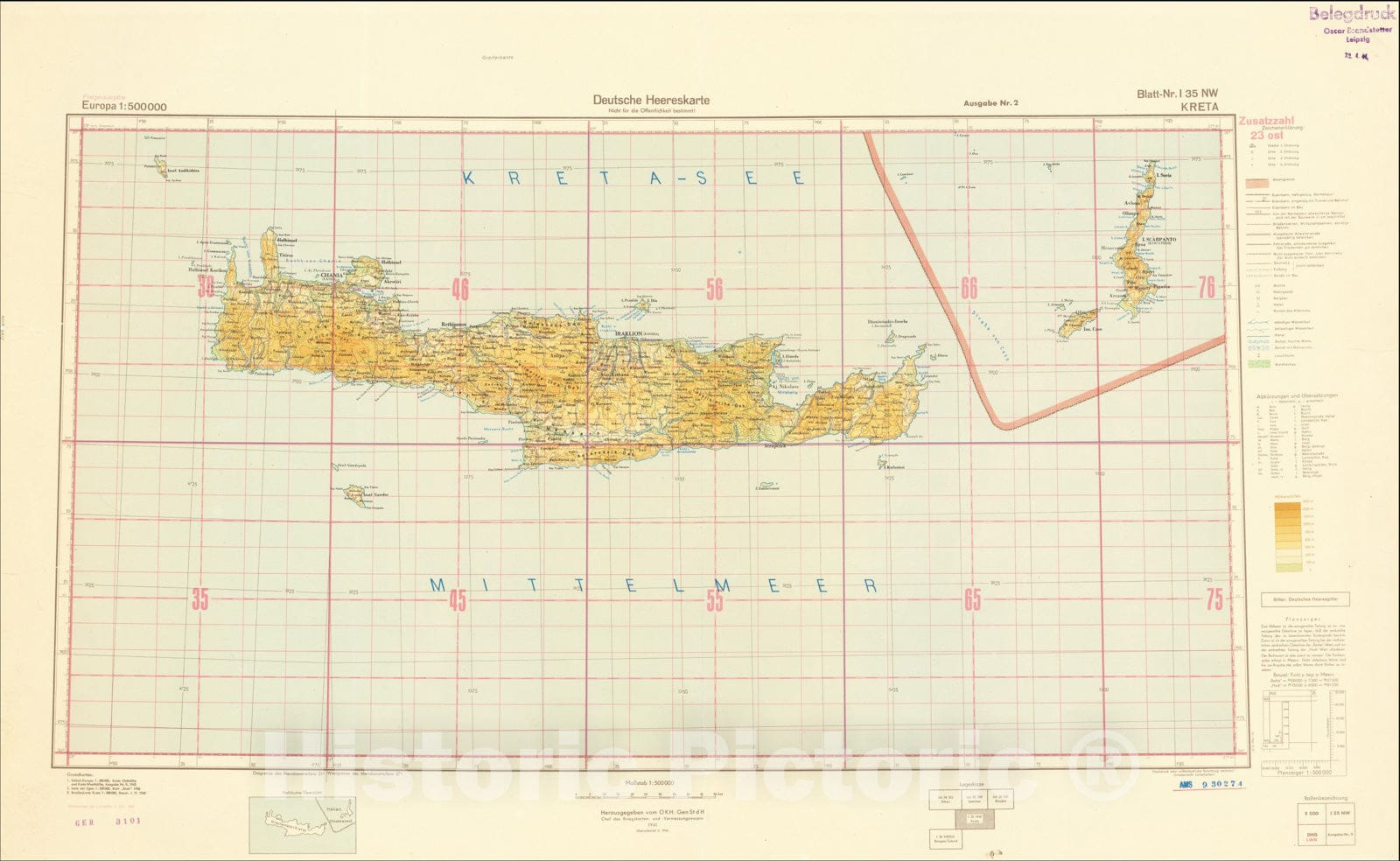 Historic Map : (Crete), 1941, , Vintage Wall Art