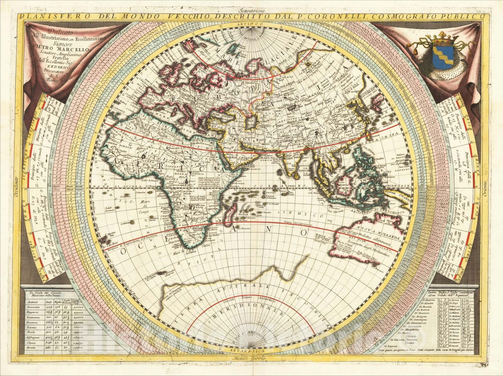 Historic Map : Planisfero Del Mondo Vecchio, Descritto Dal P. Coronelli, Cosmographo Publico, 1690, Vincenzo Maria Coronelli, Vintage Wall Art