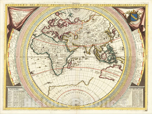 Historic Map : Planisfero Del Mondo Vecchio, Descritto Dal P. Coronelli, Cosmographo Publico, 1690, Vincenzo Maria Coronelli, Vintage Wall Art