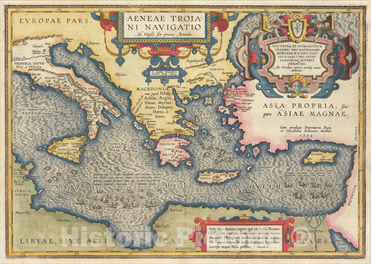 Historic Map : Aeneae Troiani Navigatio Ad Virgilij Sex priores Aeneidos, 1608, Abraham Ortelius, Vintage Wall Art