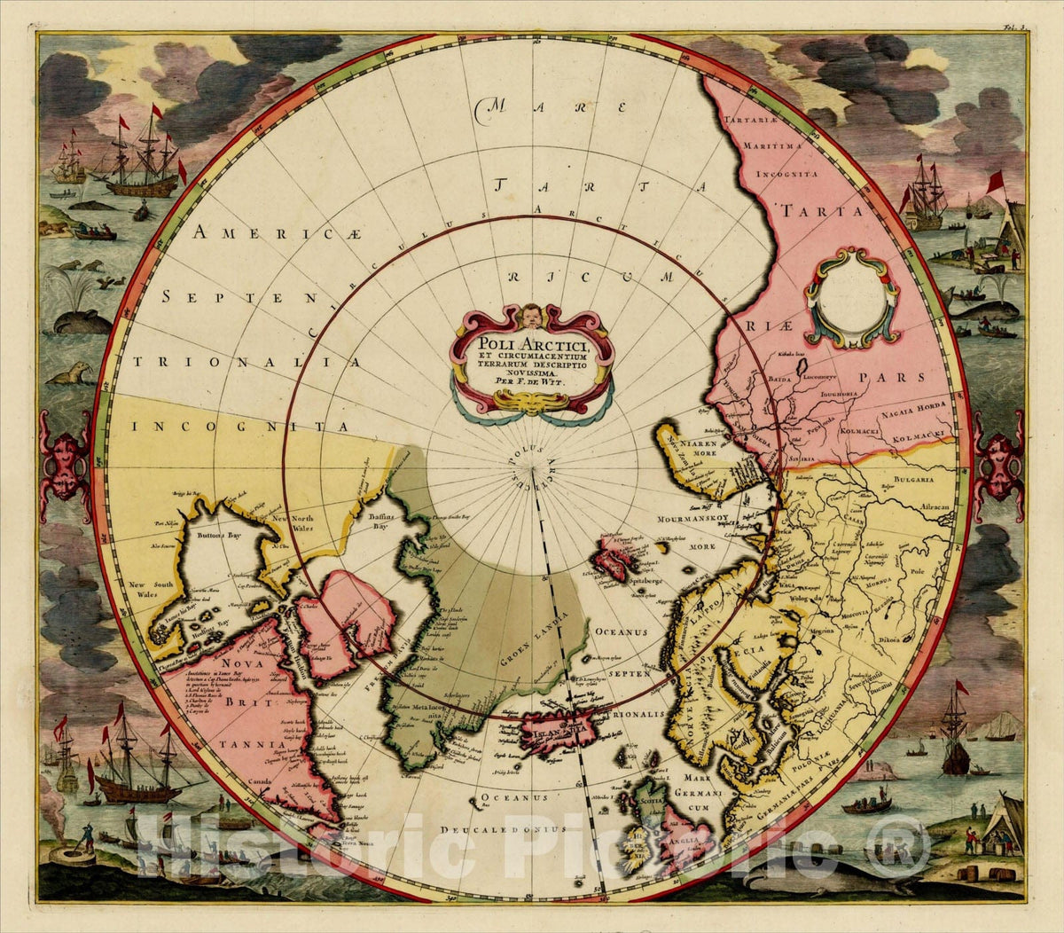 Historic Map : Poli Arctici et Circumiacentium Terrarum Descriptio Novissima Par. F. De Wit, 1636, Frederick De Wit, Vintage Wall Art