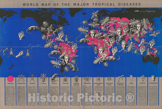 Historic Map : World Map of the Major Tropical Diseases, 1944, Boris Artsybasheff, Vintage Wall Art
