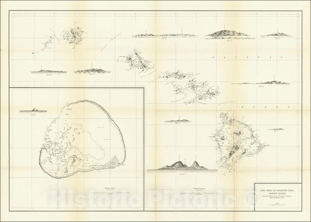 Historic Map : [Confidential, Restricted Map -- Hawaiian Islands] Long Range Air Navigation Chart, 1942, U.S. Army Air Forces Aeronautical Chart Service, Vintage Wall Art