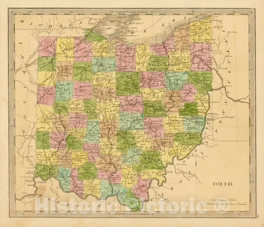 Historic Map : Indiana, 1842, Jeremiah Greenleaf, v2, Vintage Wall Art