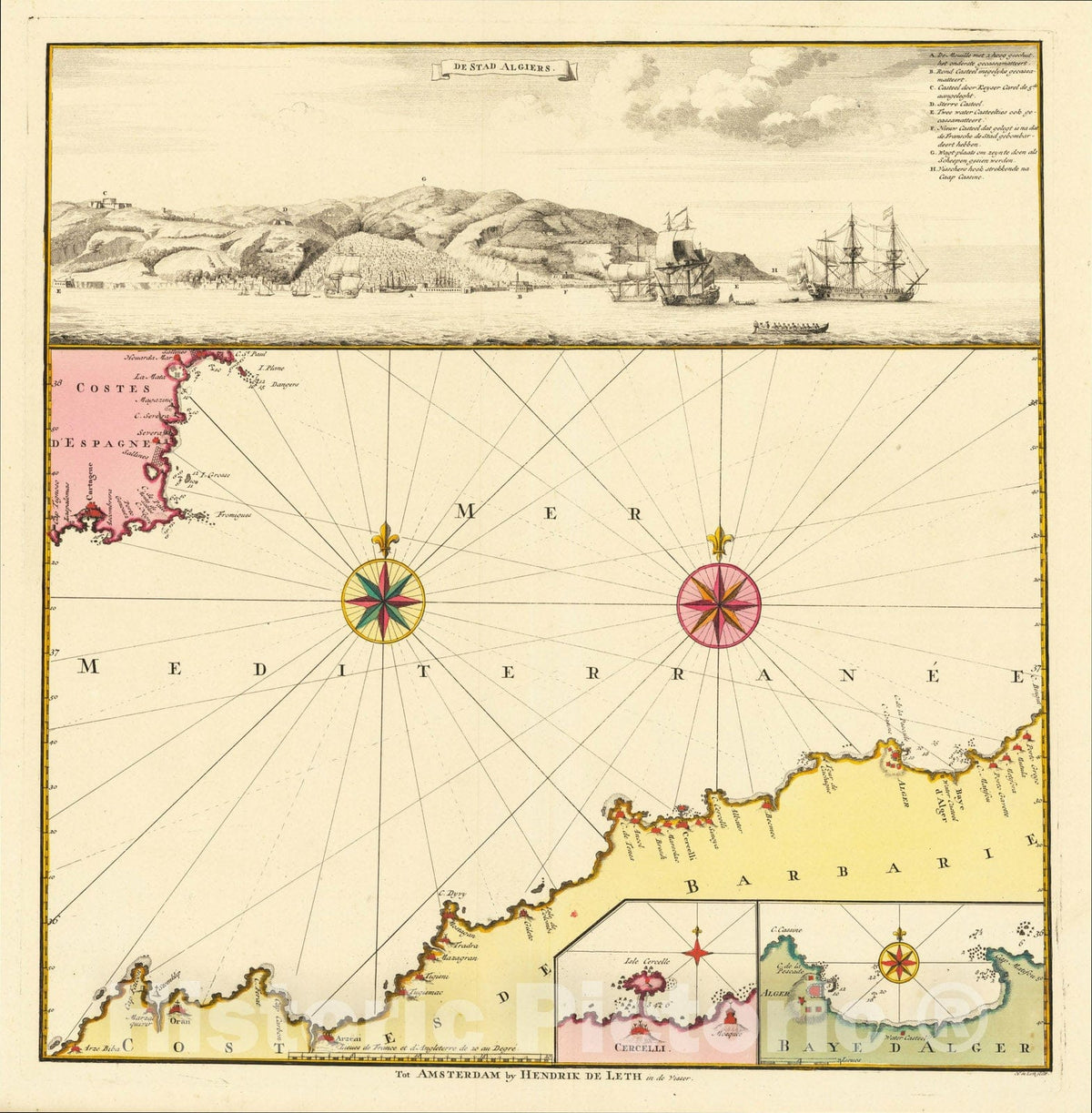 Historic Map : De Stad Algiers, c1725, Hendrick De Leth, Vintage Wall Art
