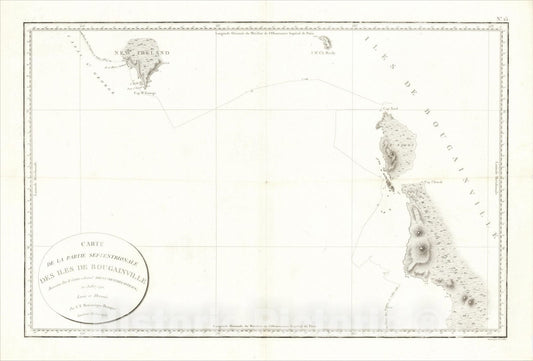 Historic Map : Carte de la Partie Septentrionale des Iles de Bougainville Reconnue Par le Contre-Amiral Bruny-Dentrecasteaux, en Juillet 1792, 1798, Vintage Wall Art