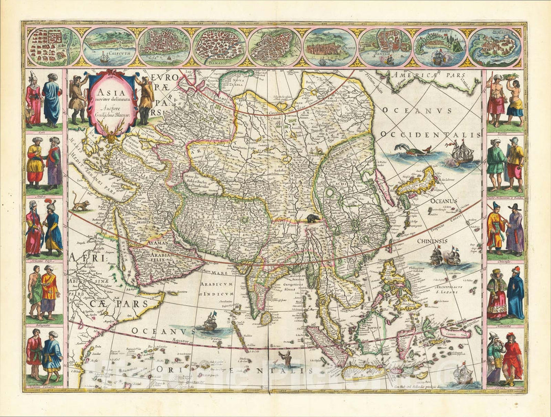Historic Map : Asia Noviter Delineata, c1650, Willem Janszoon Blaeu, Vintage Wall Art
