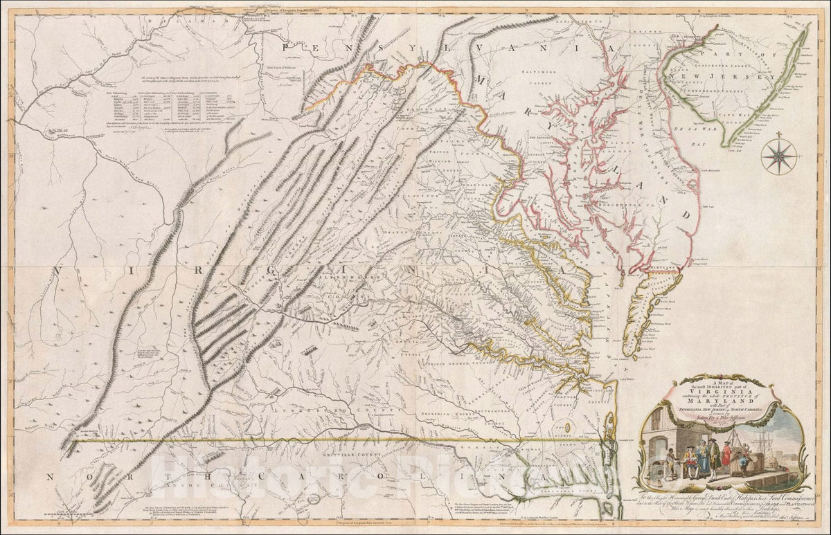 Historic Map : A Map of the most Inhabited part of Virginia containing the whole Province of Maryland, 1775, Joshua Fry, v1, Vintage Wall Art