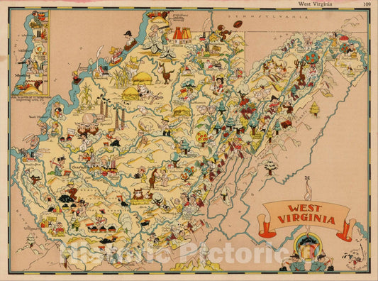 Historic Map : West Virginia, 1935, Ruth Taylor White, v2, Vintage Wall Art