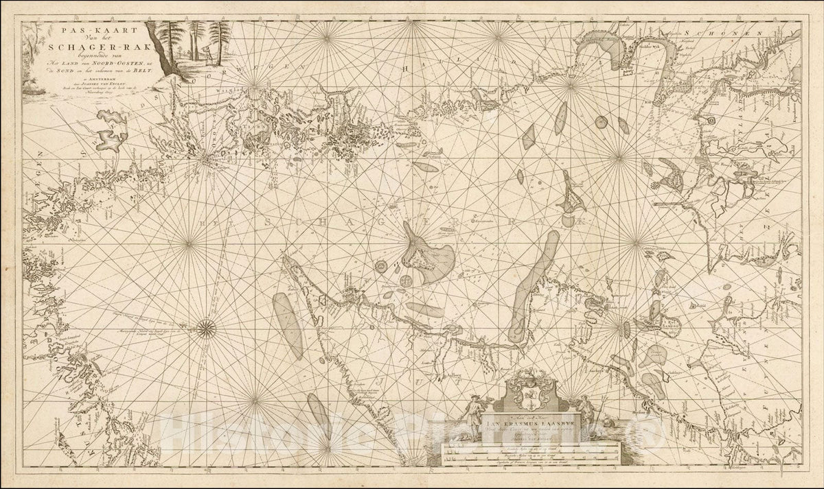 Historic Map : Pas-Kaart Van het Schager-Rak Beginnende van Het Land van Noord-Oosten, tot de Sond en het inkomeen van de Belt, c1726, Johannes II Van Keulen, Vintage Wall Art