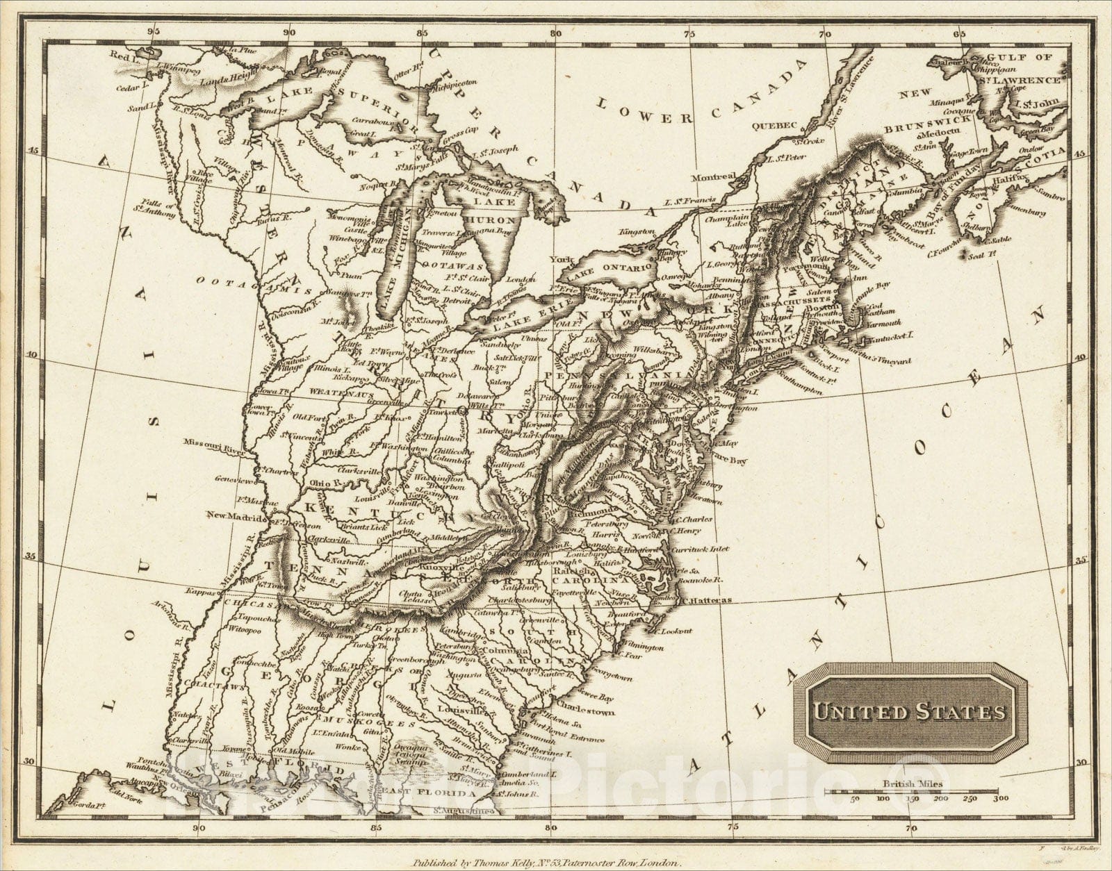 Historic Map : United States, 1799, Thomas Kelly, Vintage Wall Art