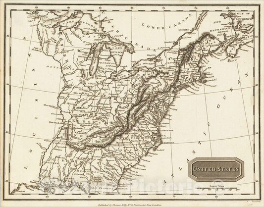 Historic Map : United States, 1799, Thomas Kelly, Vintage Wall Art