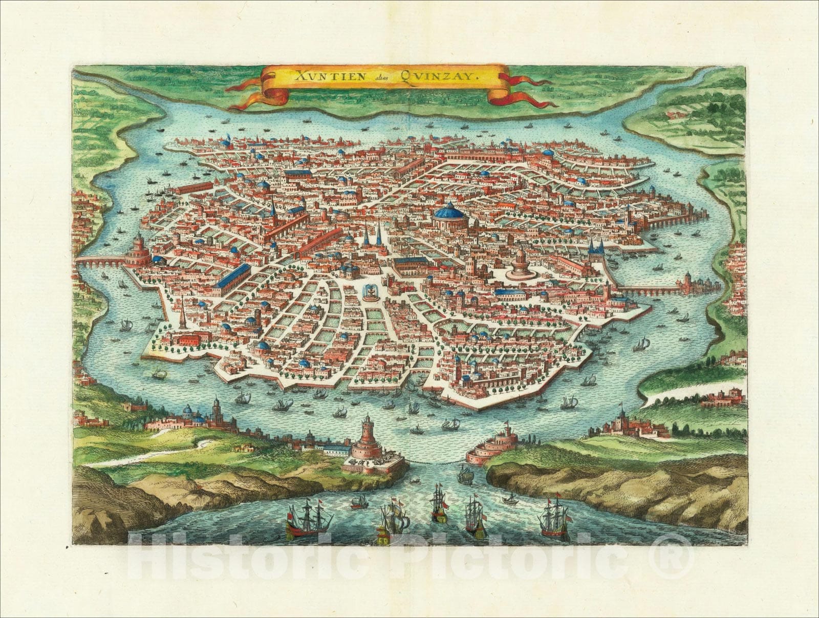 Historic Map : [Hangchow] Xuntien alias Quinzay, 1638, Matthaus Merian, Vintage Wall Art