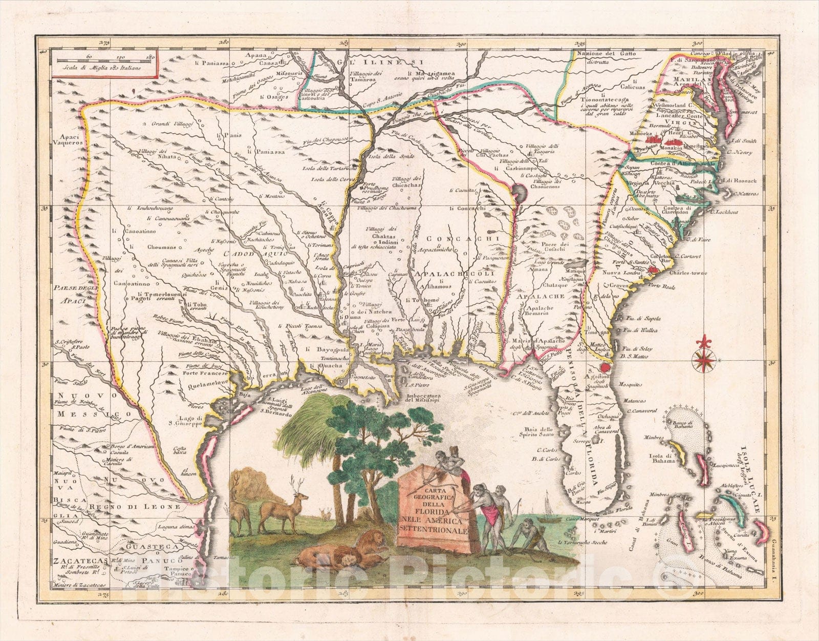 Historic Map : Carta Geografica Della Florida Nell America Settentrionale, 1740, Giambattista Albrizzi, Vintage Wall Art