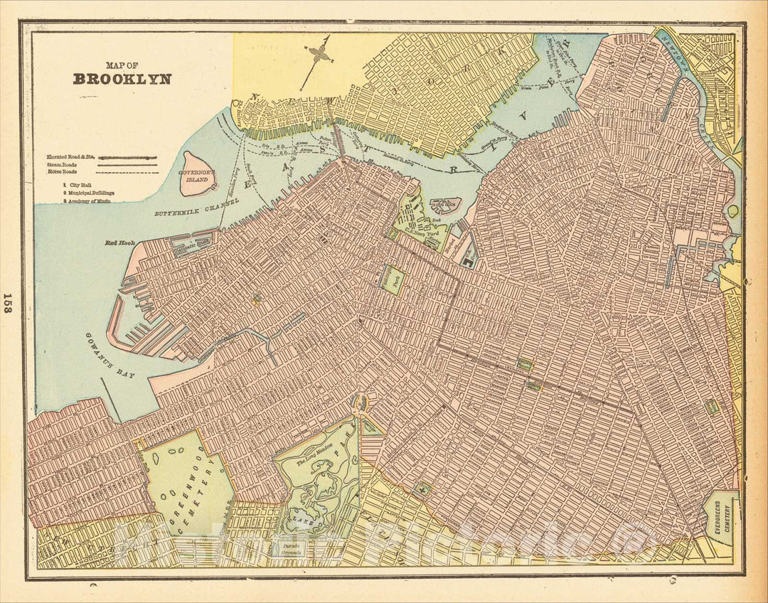 Historic Map : Map of Brooklyn, 1892, George F. Cram, Vintage Wall Art