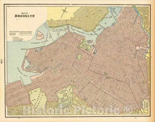 Historic Map : Map of Brooklyn, 1892, George F. Cram, Vintage Wall Art