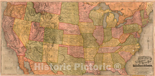 Historic Map : Rand McNally and Cos. New Railway Guide Map of the United States & Canada Compiled By The Editor, Expressly for this Publication, 1873, 1874, Vintage Wall Art