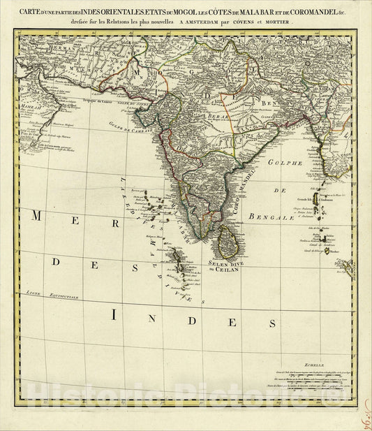Historic Map : Carte d'une Partie des Indes Orientales, Etats du Mogol les Cotes de Malabar et de Coromandel &c., c1700, Covens & Mortier, Vintage Wall Art
