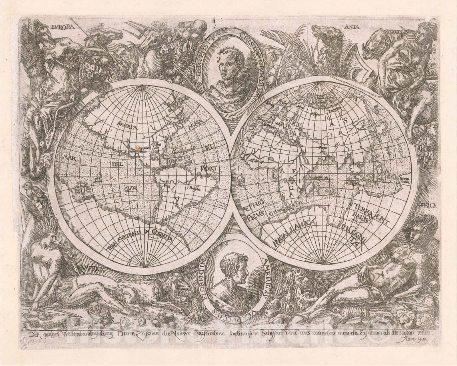 Historic Map : [World], 1598, Adam Elsheimer, Vintage Wall Art