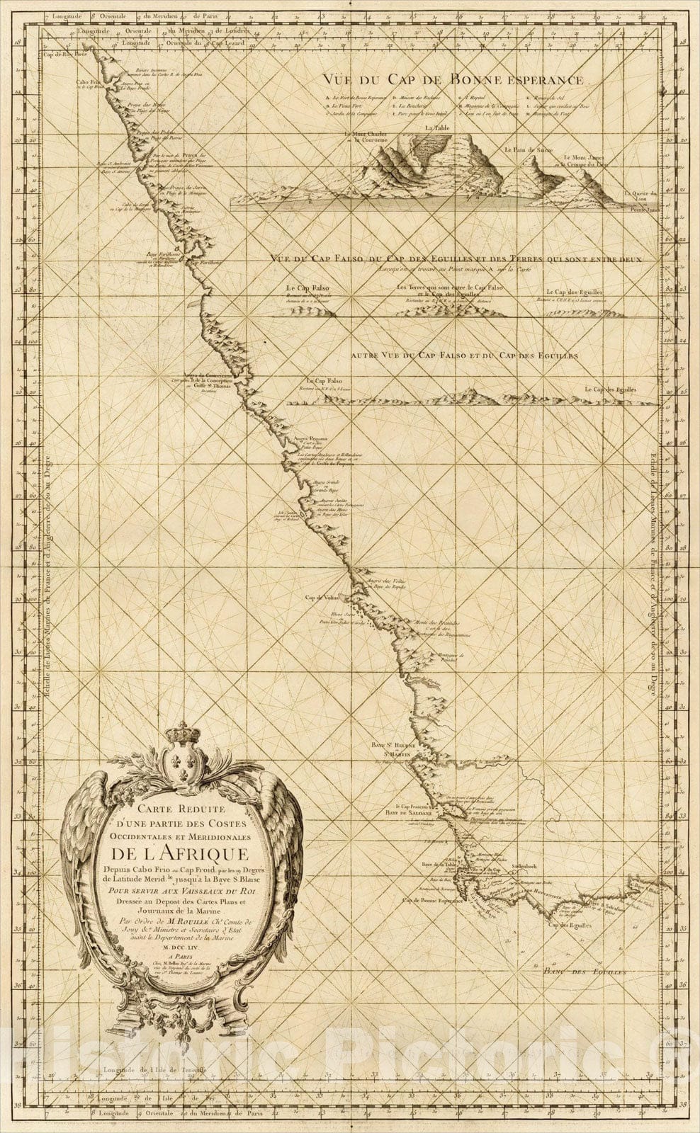 Historic Map : Carte Reduite d'une Partie des Costes Occidentales et Meridionales de l'Afrique depuis Cabo Frio ou Cap Froid, 1753, Jacques Nicolas Bellin, Vintage Wall Art