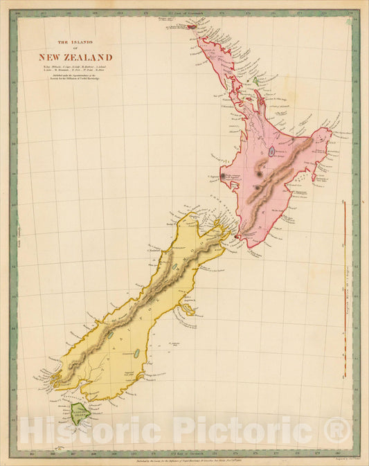 Historic Map : The Islands of New Zealand, 1833, SDUK, v3, Vintage Wall Art