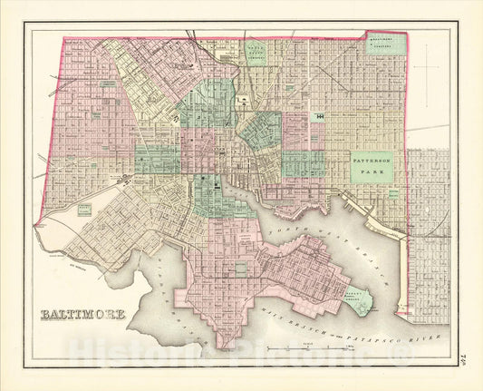 Historic Map : Baltimore, 1873, O.W. Gray, Vintage Wall Art