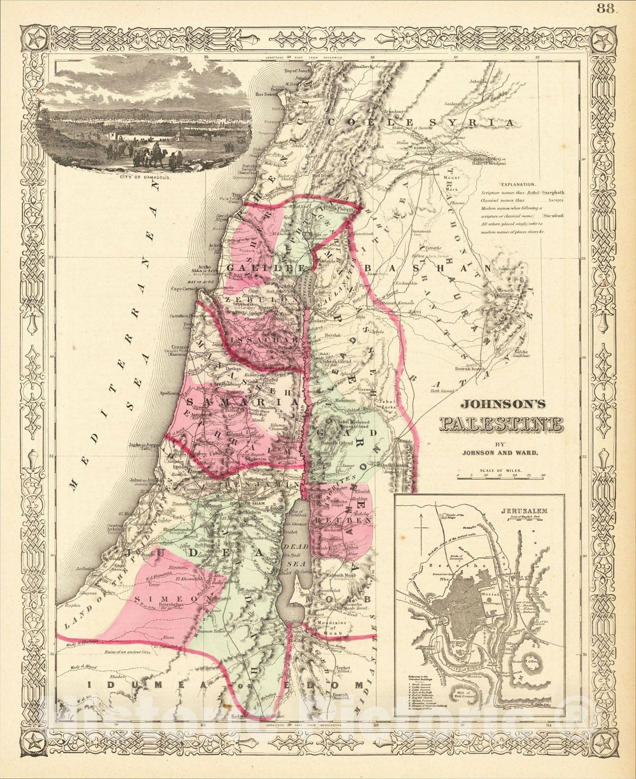 Historic Map : Johnson's Palestine, 1863, Alvin Jewett Johnson, Vintage Wall Art