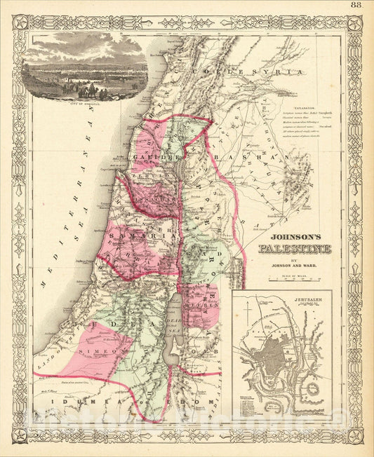 Historic Map : Johnson's Palestine, 1863, Alvin Jewett Johnson, Vintage Wall Art