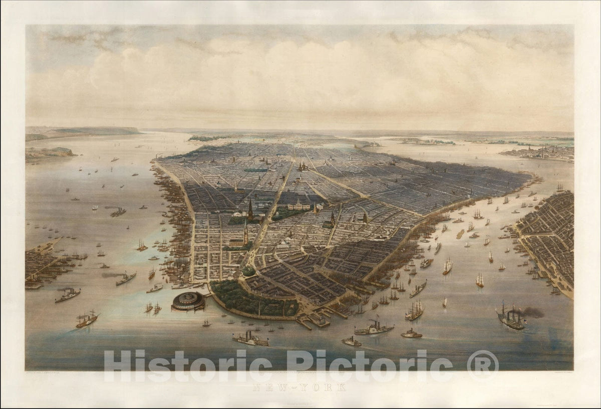 Historic Map : New-York, 1851, Goupil & Co., Vintage Wall Art