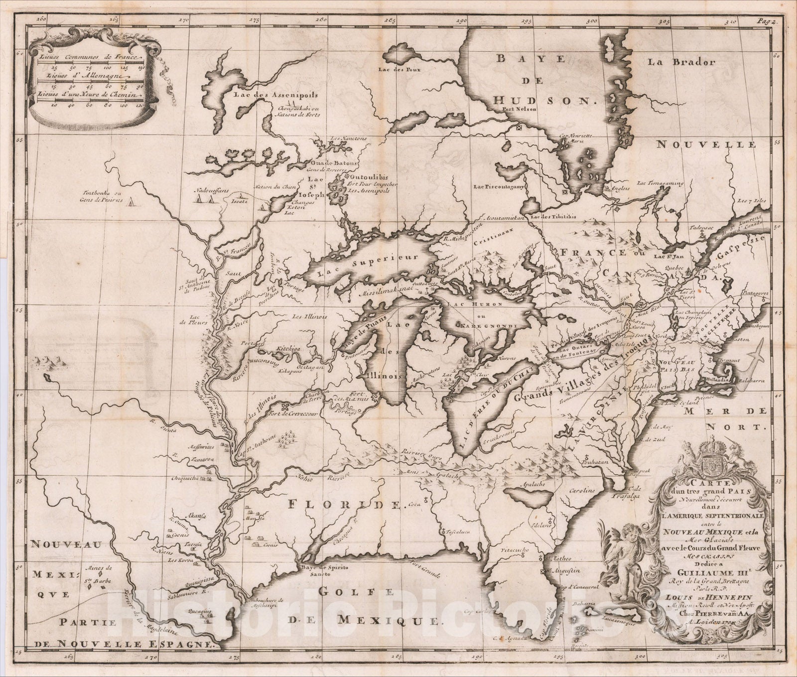 Historic Map : Carte d'un tres grand Pais Nouvellement decouvert dans L'Amerique Septerntrionale entre le Nouveau Mexique, 1698, , Vintage Wall Art