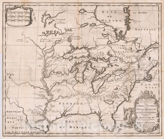 Historic Map : Carte d'un tres grand Pais Nouvellement decouvert dans L'Amerique Septerntrionale entre le Nouveau Mexique, 1698, , Vintage Wall Art