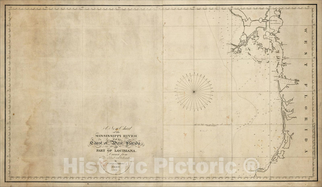 Historic Map : A New Chart of the Mississippi River The Coast of West Florida and Part of Louisiana, 1821, Vintage Wall Art