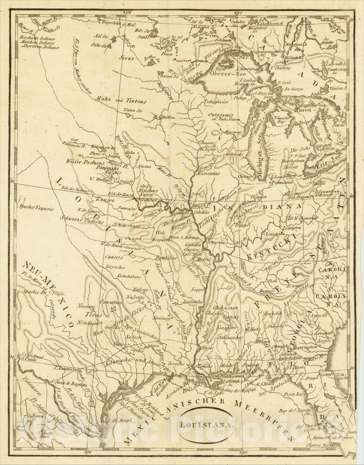 Historic Map : Louisiana (Louisiana Territory), 1814, T.F. Ehrmann, Vintage Wall Art