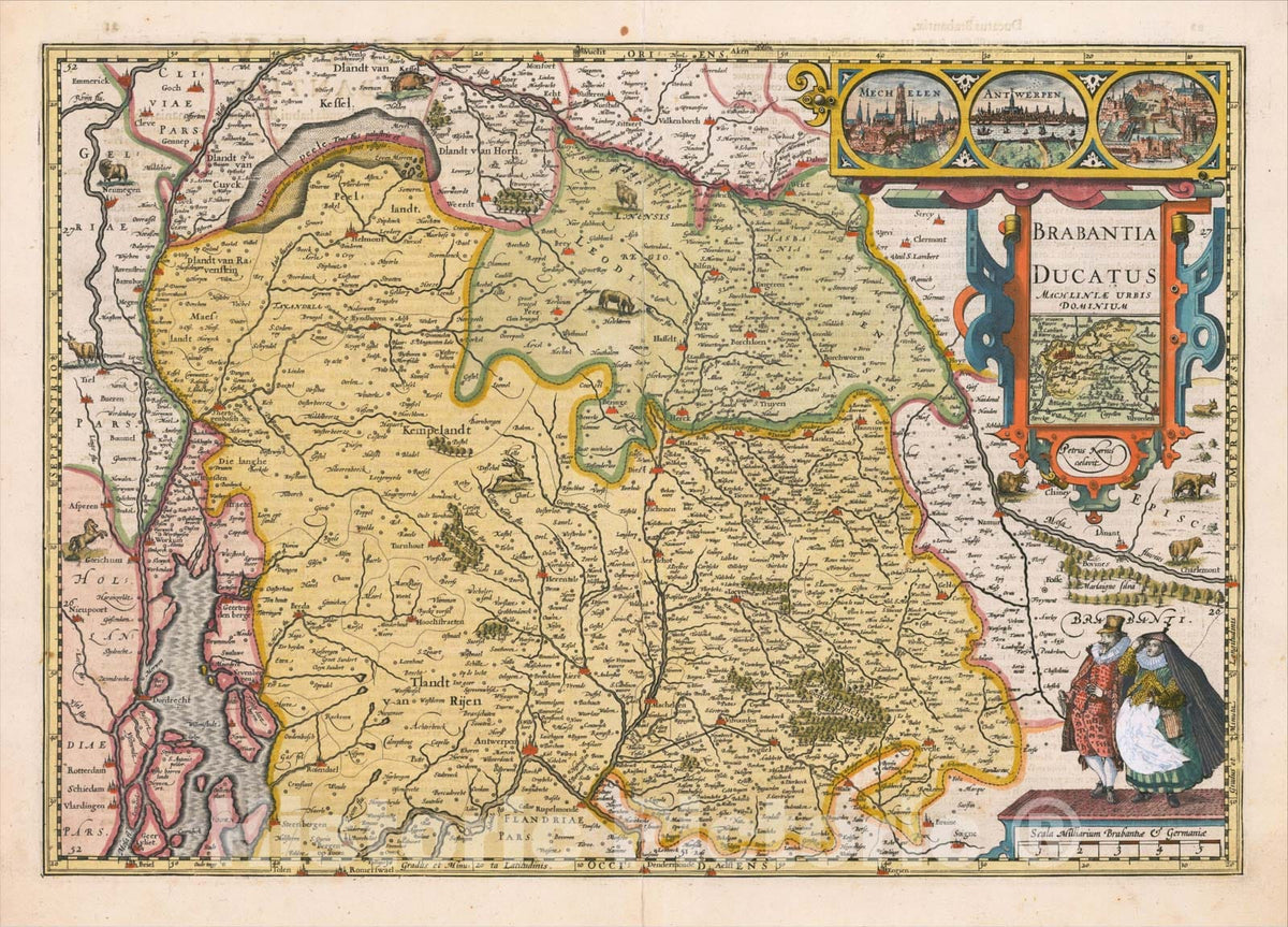 Historic Map : Brabantia Ducatus, 1617, Petrus Kaerius, Vintage Wall Art