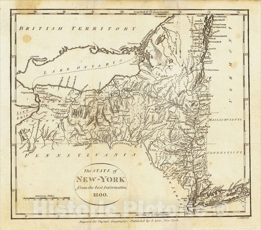 Historic Map : The State of New York from the best Information 1800, 1800, John Payne, Vintage Wall Art