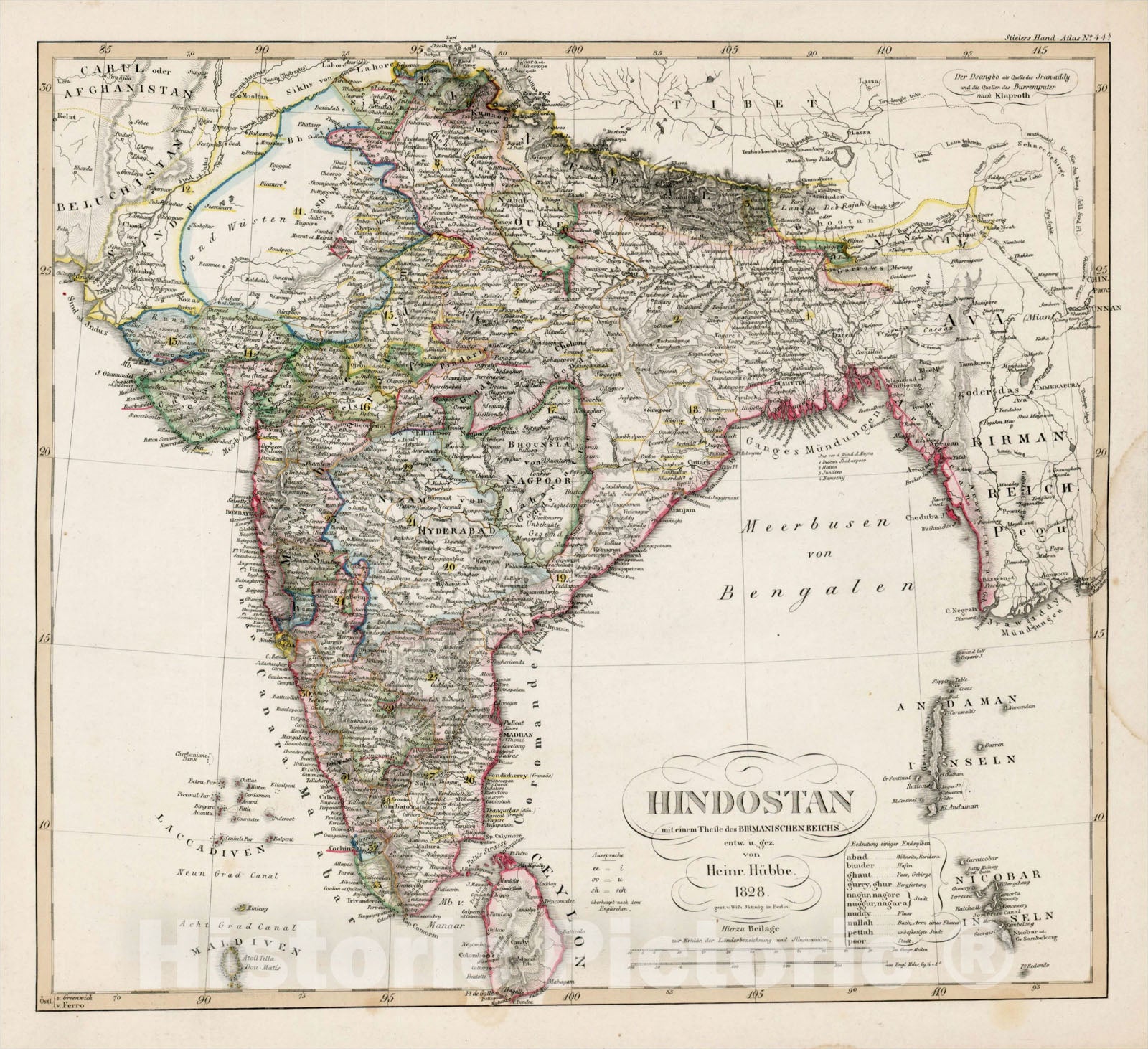 Historic Map : Hindostan, 1828, Adolf Stieler, Vintage Wall Art